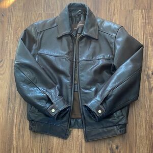 Johnston & Murphy Dark Brown Leather Bomber Jacket